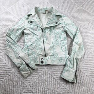 Mudd Jacket Women's XS Moto Style Diamond Print Mint Green Zip Up Y2K Rock